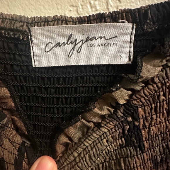 Carly Jean Los Angeles Smocked long sleeve Dress in Brown and Black - Picture 4 of 6